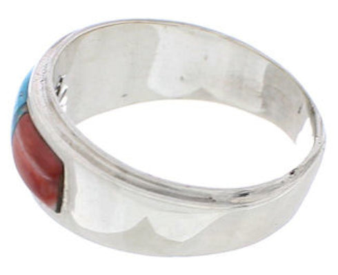 Silver And Multicolor Inlay Southwestern Ring Size 8-1/4 UX36128
